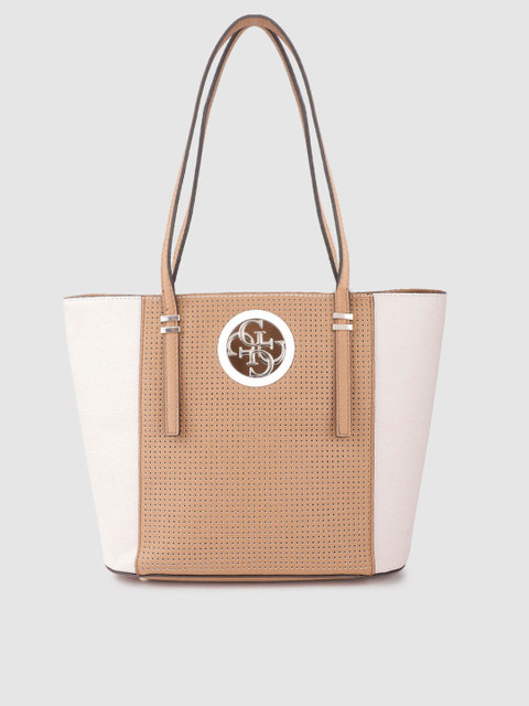

GUESS Beige & Peach-Coloured Colourblocked Structured Shoulder Bag