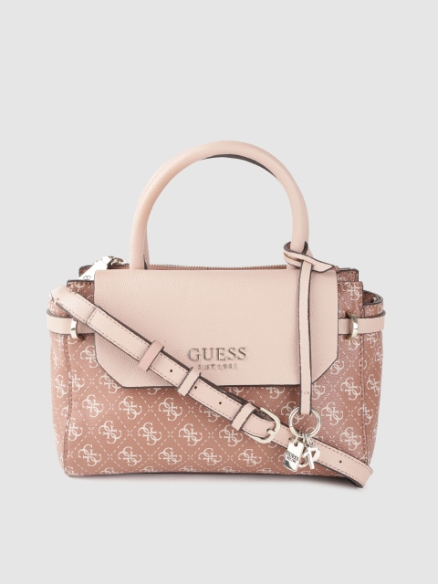 

GUESS Pink & White Brand Logo Print Handheld Bag with Detachable Sling Strap