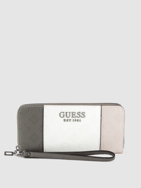 

GUESS Women White & Beige Colourblocked Zip Around Wallet