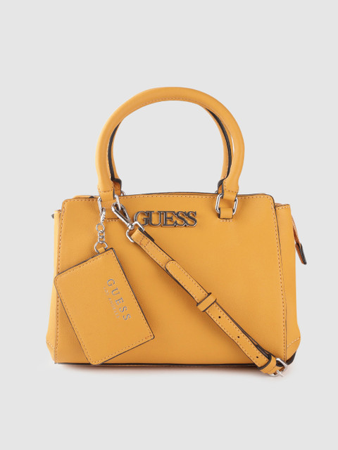 

GUESS Mustard Yellow Solid Handheld Bag with Detachable Card Holder & Sling Strap