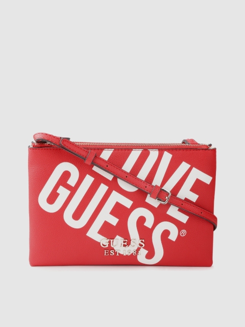 

GUESS Red & White Typography Print Sling Bag