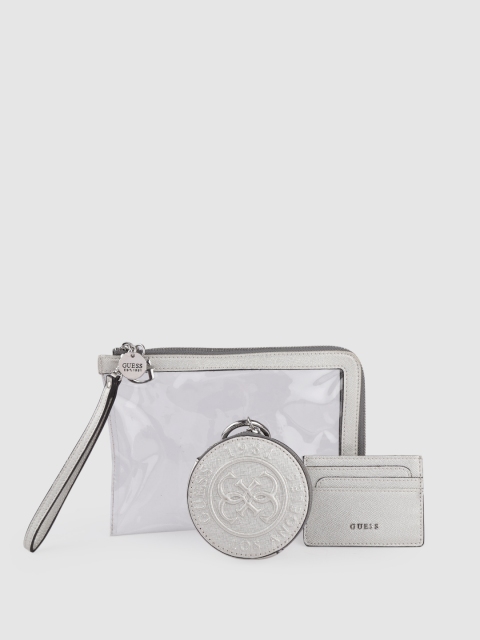 

GUESS Women Set of 2 Transparent & Silver-Toned Purses & 1 Card Holder