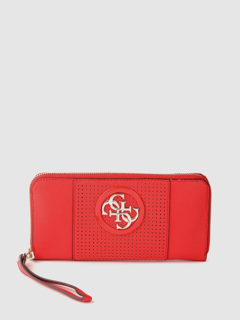 

GUESS Women Red Perforated Zip Around Wallet with Wrist Loop