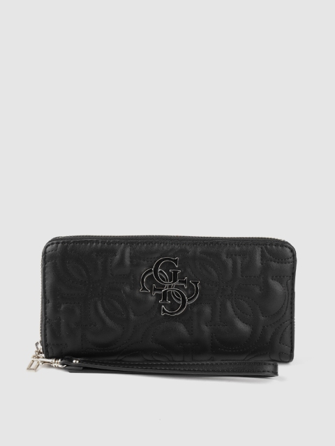 

GUESS Women Black Quilted Zip Around Wallet