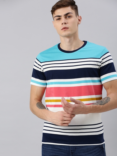 

Mast & Harbour Men Blue & White Striped Round Neck T-shirt