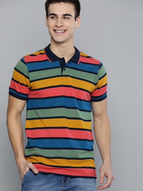 

Mast & Harbour Men Multicoloured Striped Polo Collar T-shirt, Multi