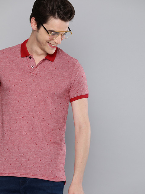 

Mast & Harbour Men Red & White Self Design Polo Collar T-shirt