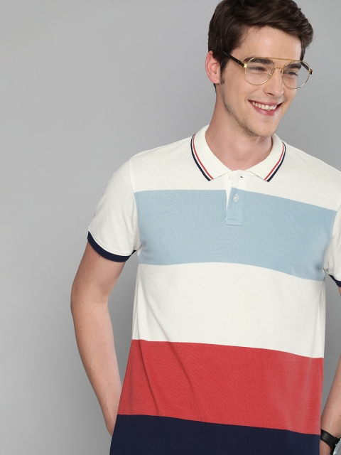 

Mast & Harbour Men White & Pink Colourblocked Polo Collar T-shirt