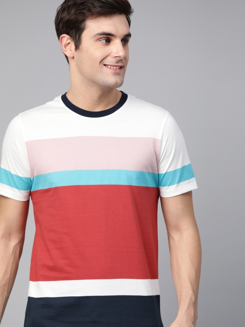 

Mast & Harbour Men White & Red Striped Round Neck T-shirt