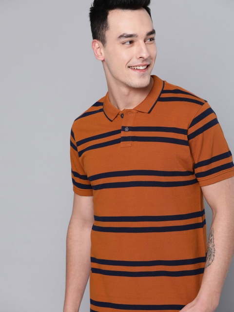 

Mast & Harbour Men Rust Orange & Navy Blue Striped Polo Collar T-shirt