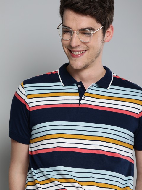 

Mast & Harbour Men Multicoloured Striped Polo Collar T-shirt, Multi