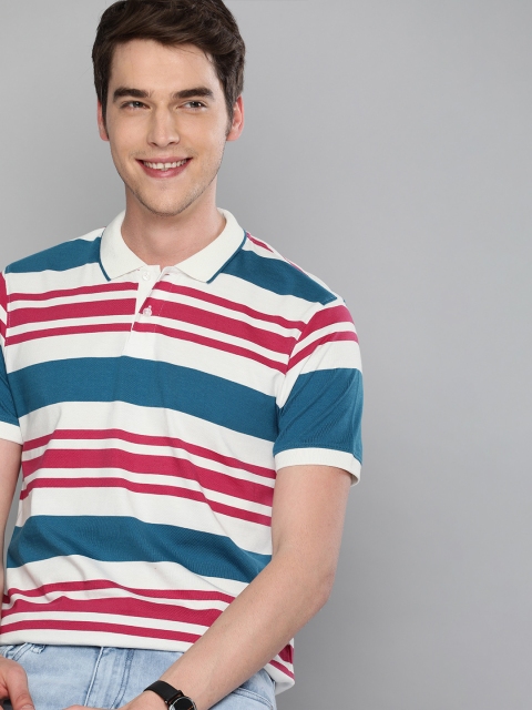

Mast & Harbour Men White & Pink Striped Polo Collar T-shirt