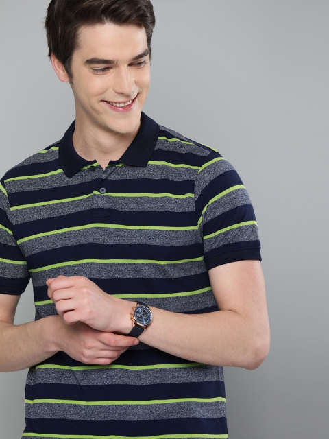 

Mast & Harbour Men Navy Blue & Green Striped Polo Collar T-shirt