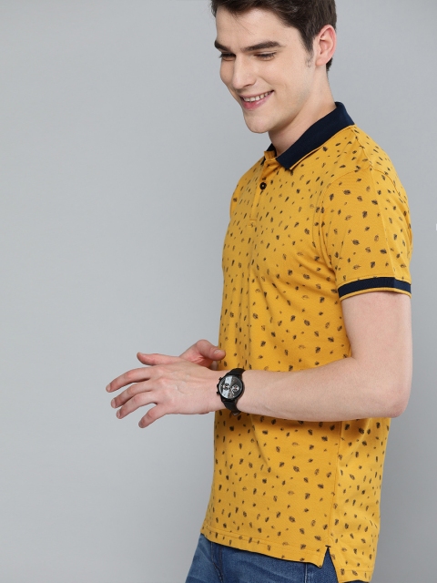 

Mast & Harbour Men Mustard Yellow Printed Polo Collar T-shirt