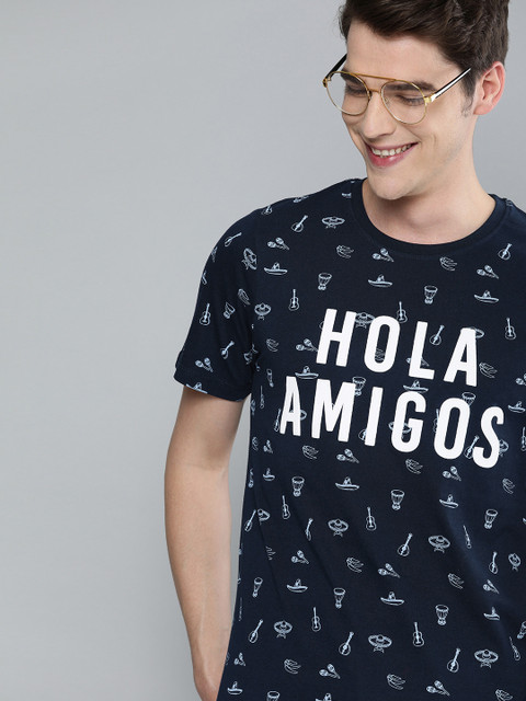 

Mast & Harbour Men Navy Blue Printed Round Neck T-shirt