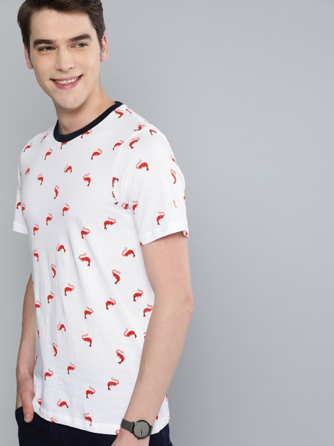 

Mast & Harbour Men White & Red Printed Round Neck T-shirt