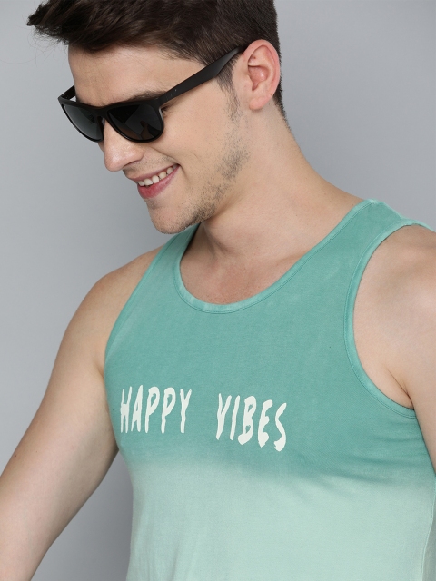 

Mast Harbour Men Blue White Printed Round Neck Ombre Pure Cotton T-shirt