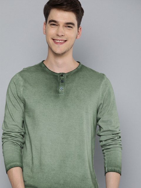 

Mast Harbour Men Green Dyed Henley Neck Pure Cotton T-shirt