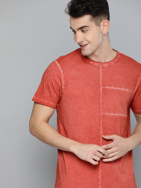 

Mast & Harbour Men Coral Pink Faded Round Neck T-shirt