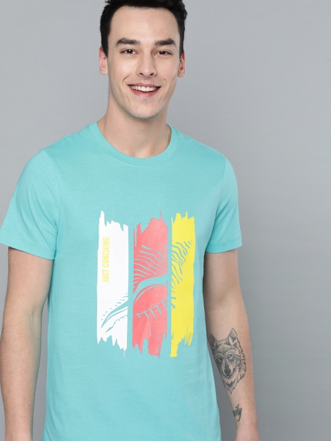 

Mast & Harbour Men Sea Green & White Printed Round Neck T-shirt