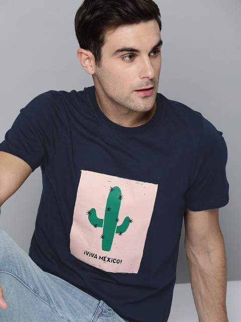 

Mast & Harbour Men Navy Blue & Pink Printed Round Neck T-shirt
