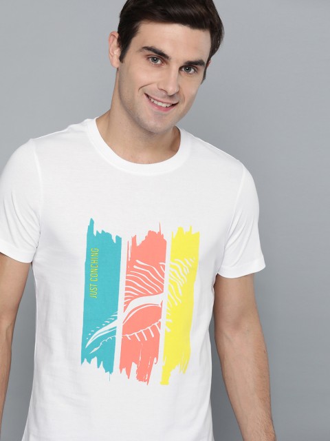 

Mast Harbour Men White Blue Printed Round Neck Pure Cotton T-shirt