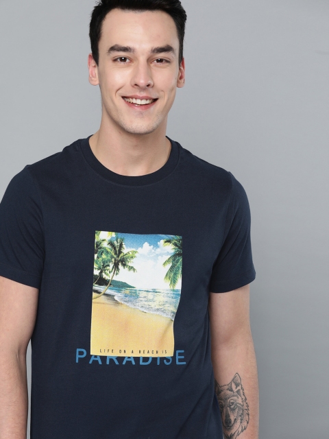 

Mast & Harbour Men Navy Blue Printed Round Neck T-shirt