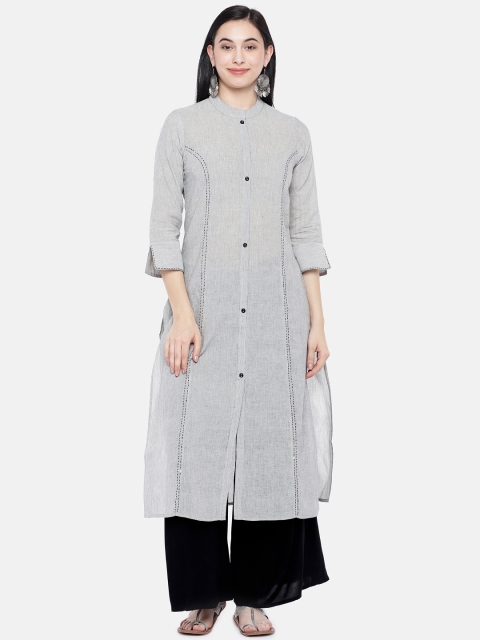 

Prakrti Women Black & Grey Striped Straight Kurta