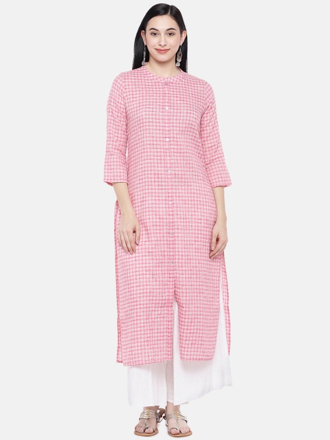 

Prakrti Women Pink Checked Straight Kurta