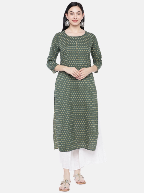 

Prakrti Women Green Printed Straight Kurta