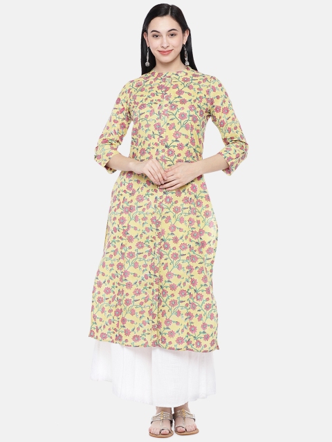 

Prakrti Women Yellow & Pink Printed Straight Sustainable Kurta