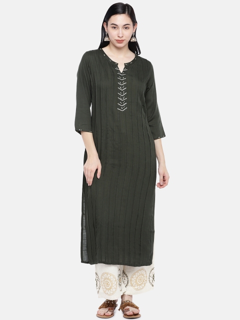 

Prakrti Women Green & Off-White Solid Kurta with Palazzos