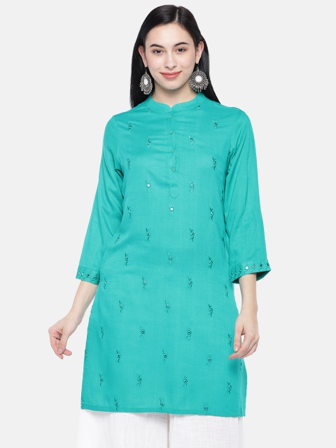 

Prakrti Women Sea Green Embroidered Straight Kurta