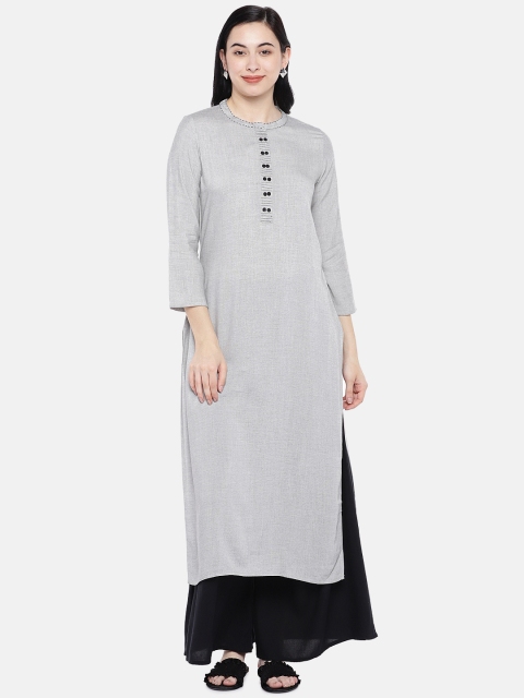 

Prakrti Women Grey Solid Straight Kurta