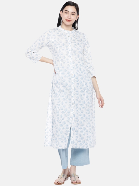

Prakrti Women Blue & White Printed Kurta with Trousers