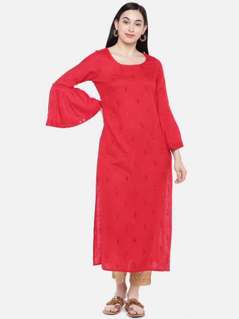 

Prakrti Women Red Solid Straight Kurta