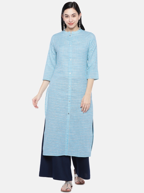 

Prakrti Women Blue Checked Straight Kurta