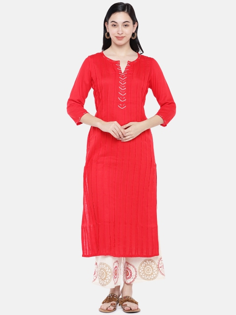 

Prakrti Women Red & Off-White Solid Kurta with Palazzos