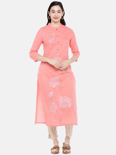 

Prakrti Women Peach-Coloured Embroidered Straight Kurta