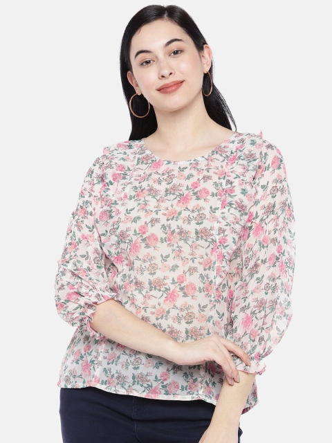 

Prakrti Women White & Pink Printed Top