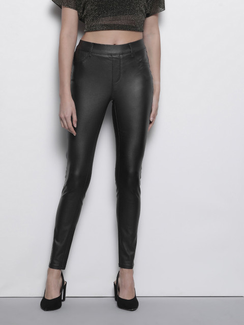 

DOROTHY PERKINS Women Black Eden Coated Solid Treggings
