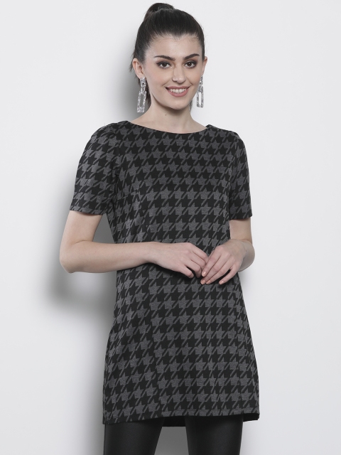 

DOROTHY PERKINS Women Charcoal Grey & Black Printed Longline Top