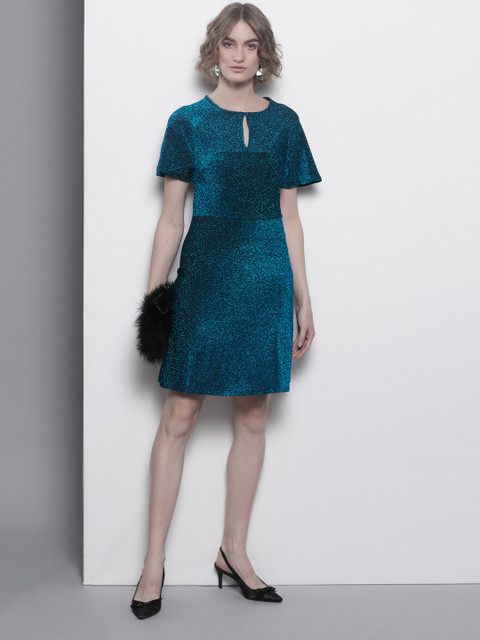 

DOROTHY PERKINS Women Teal Blue Shimmered A-Line Dress
