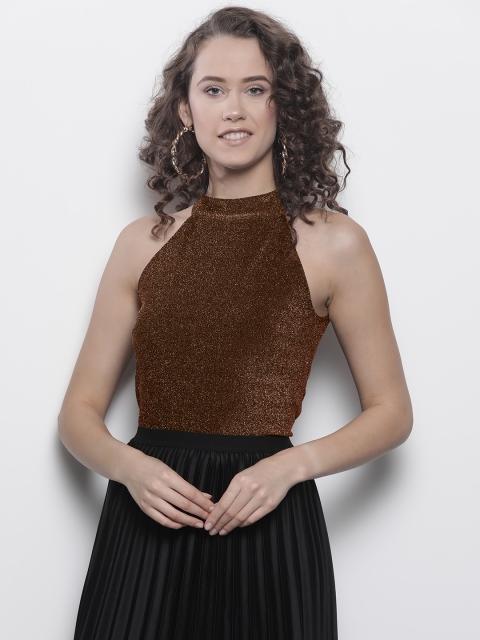 

DOROTHY PERKINS Women Brown & Golden Shimmery Top