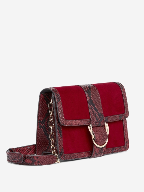 

DOROTHY PERKINS Maroon Solid Sling Bag with Snakeskin Textured Detail