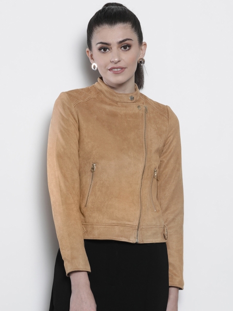 

DOROTHY PERKINS Women Brown Solid Asymmetric Closure Suede Finish Tailored Jacket