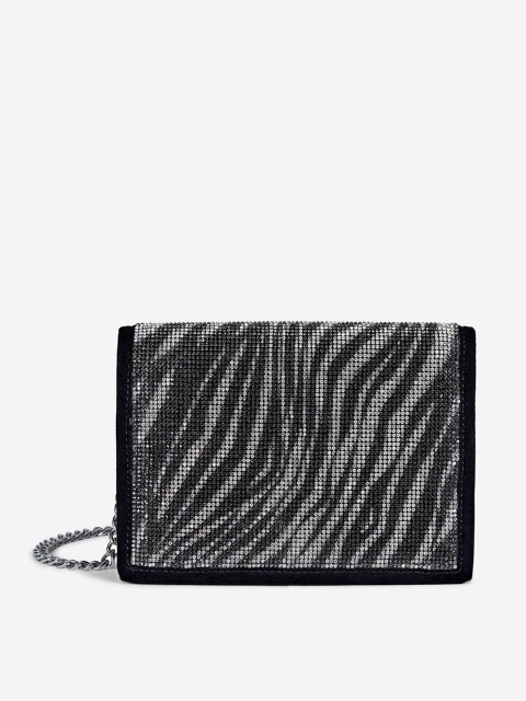 

DOROTHY PERKINS Black & Silver-Toned Embellished Sling Bag
