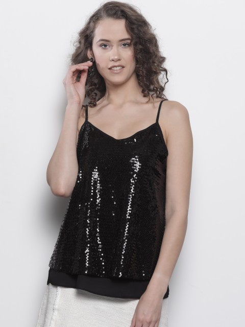

DOROTHY PERKINS Women Black Sequinned Layered Top