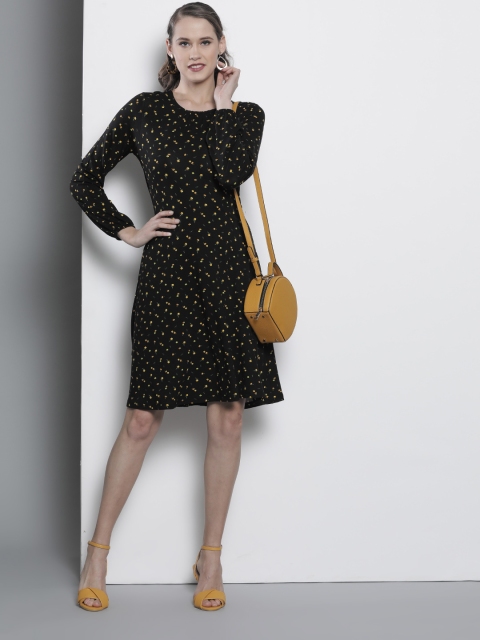 

DOROTHY PERKINS Women Black & Yellow Printed A-Line Dress