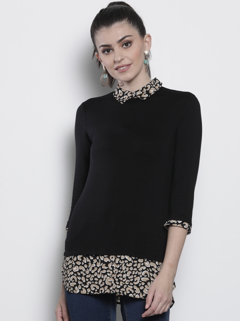

DOROTHY PERKINS Women Black & Beige Solid Top
